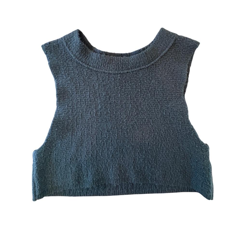 Free People BlackTextured Boucle Cropped Sweater Vest Alpaca Wool Blend S
